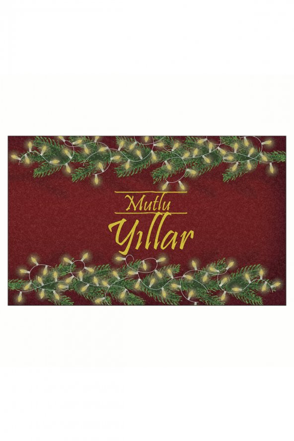 Yılbaşı Merry Christmas Sarmaşık Tasarım Kapı Önü ve Ev İçi Paspas 45x75 cm ürün görseli 1