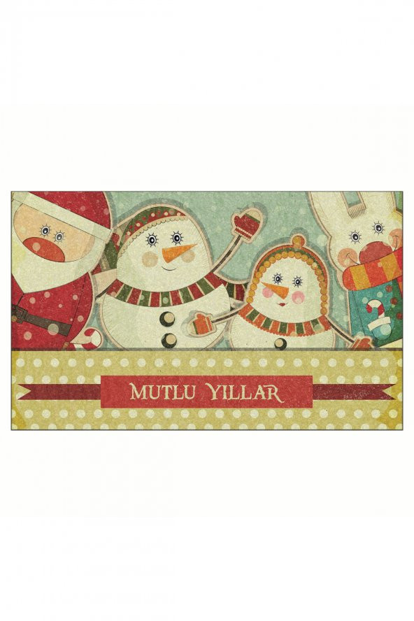 Yılbaşı Merry Christmas Aile Tasarım Kapı Önü ve Ev İçi Paspas 45x75 cm ürün görseli 1