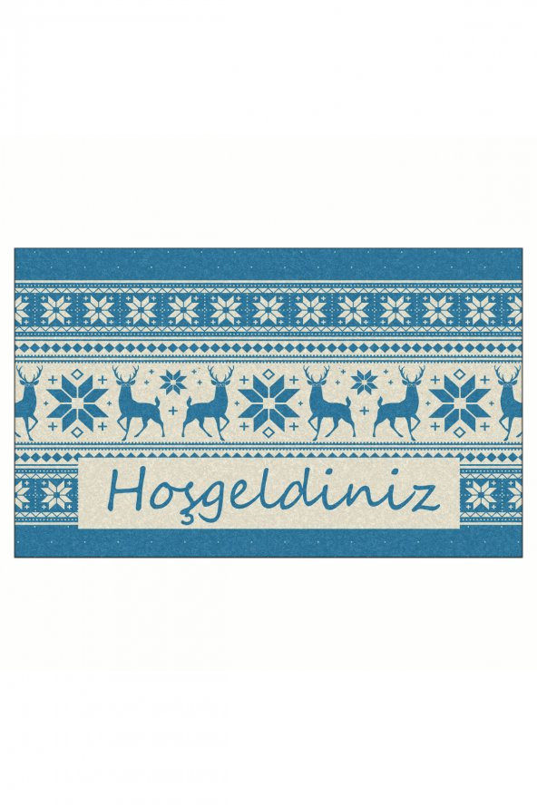 Yılbaşı Hoşgeldiniz Desenli Tasarım Kapı Önü ve Ev İçi Paspas 45x75 cm ürün görseli 1