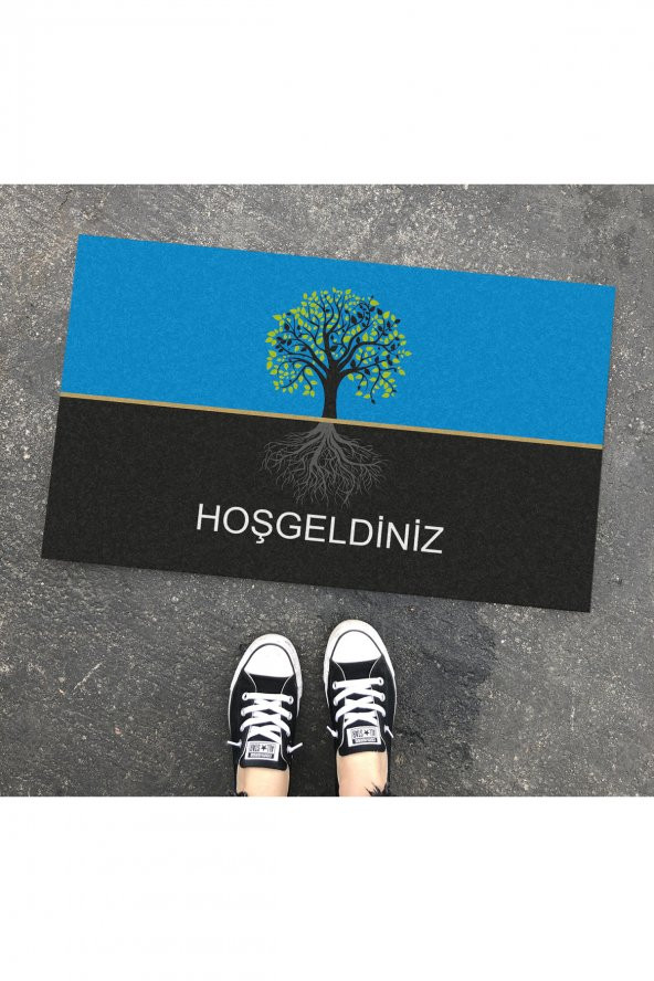 Hoşgeldiniz Ağaç Tasarım Kapı Önü ve Ev İçi Paspas 45x75 cm ürün görseli 1