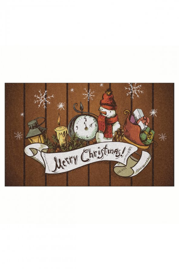 Yılbaşı Merry Christmas Tasarım Kapı Önü ve Ev İçi Paspas 45x75 cm ürün görseli 1