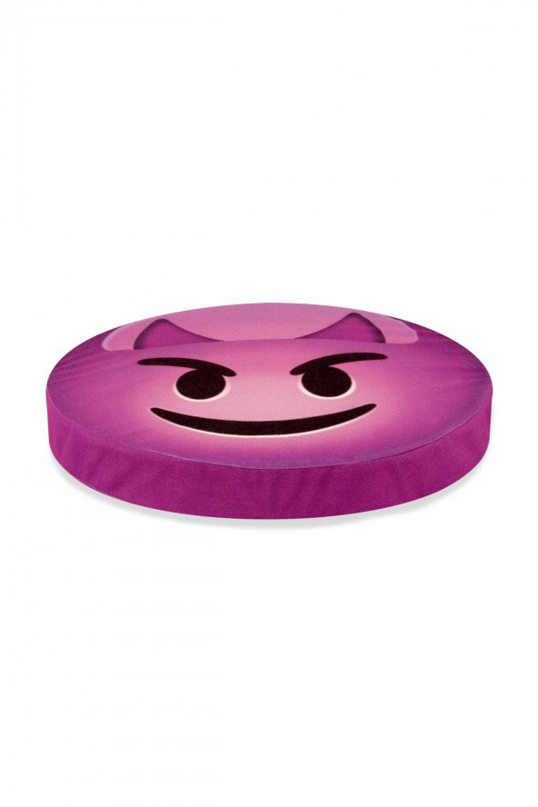 Şeytan Emoji Tasarım Daire Yastık Minder 40x40x5 cm ürün görseli 1