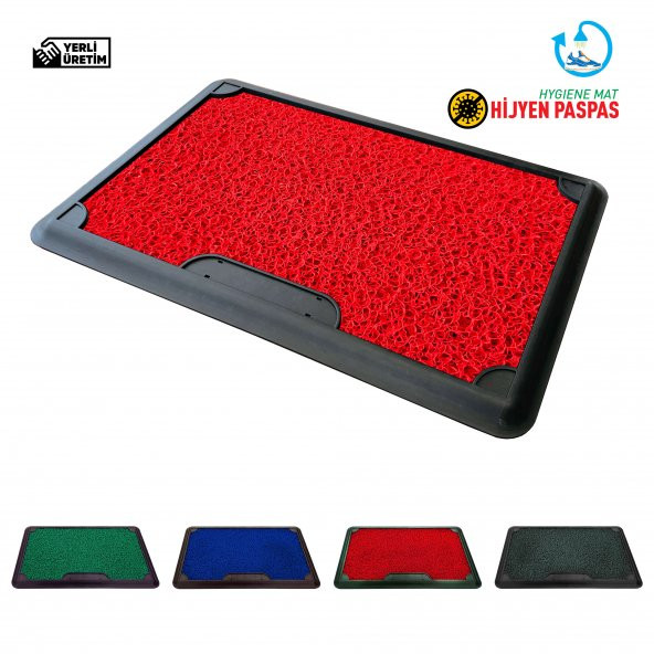 Dezenfektan Havuzlu Kıvırcık Kapı Önü Hijyen Paspas - 45x70 cm - Kırmızı - Red ürün görseli 1