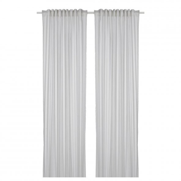 Fon Perde/2 Kanat, MeridyenDukkan Beyaz-Gri Renk-Çizgili Model 120x300 cm ürün görseli 1
