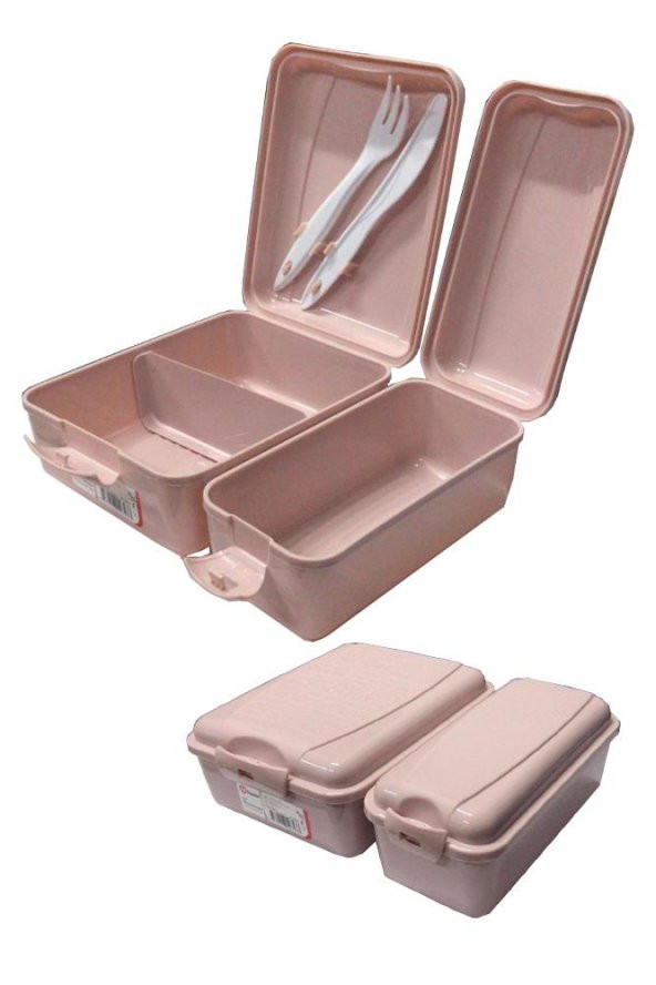 Beslenme Kutusu 2 Bölmeli Açık Pembe Renk 1 Adet Yemek Saklama Kabı Beslenme Çantası 17x22 cm ürün görseli 1