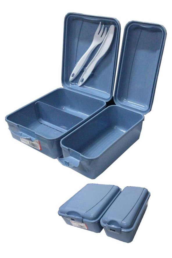 Beslenme Kutusu 2 Bölmeli Mavi Renk 1 Adet Yemek Saklama Kabı Beslenme Çantası 17x22 cm ürün görseli 1