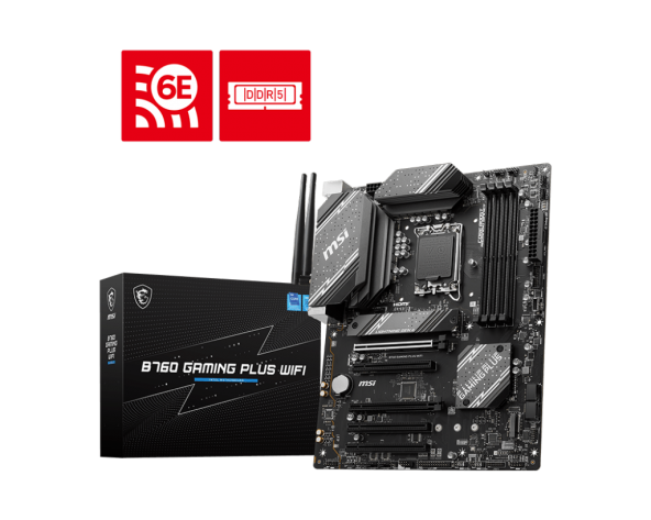 MB B760 GAMING PLUS WIFI SOKET 1700 DDR5 6800MHZ(OC) PCI-E Gen4 2X M.2 USB3.2 DP HDMI Wi-Fi 6E 1x2.5G LAN MATX ürün görseli 1