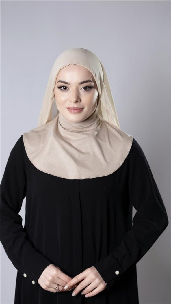 Bej Pratik Hazır Geçmeli Şal Şifon Kumaş Hijab Bone 3009_12 ürün görseli 1