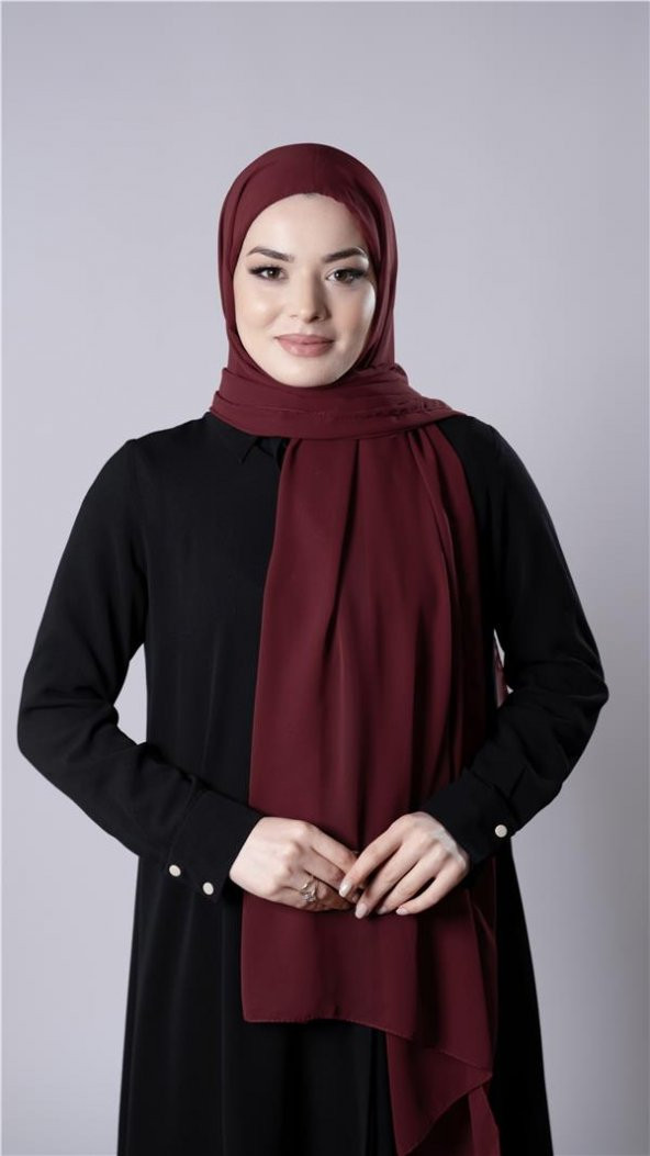 Bordo Pratik Hazır Geçmeli Şal Şifon Kumaş Hijab Bone 3009_16 ürün görseli 1