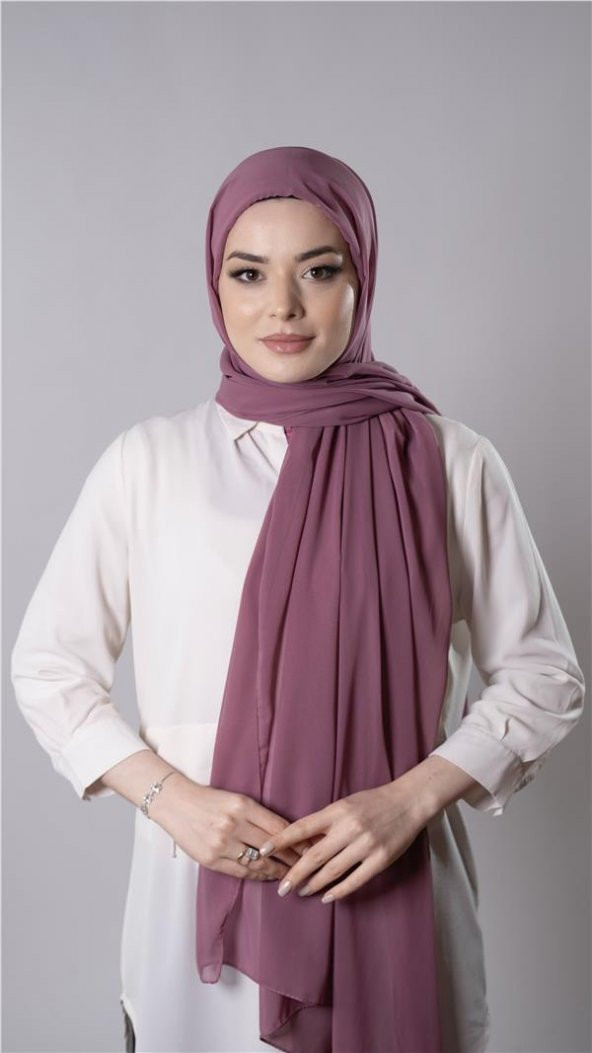 Gül Kurusu Pratik Hazır Geçmeli Şal Şifon Kumaş Hijab Bone 3009_18 ürün görseli 1
