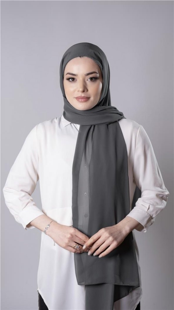 Antrasit Pratik Hazır Geçmeli Şal Şifon Kumaş Hijab Bone 3009_25 ürün görseli 1