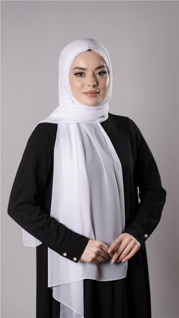 Beyaz Pratik Hazır Geçmeli Şal Şifon Kumaş Hijab Bone 3009_42 ürün görseli 1