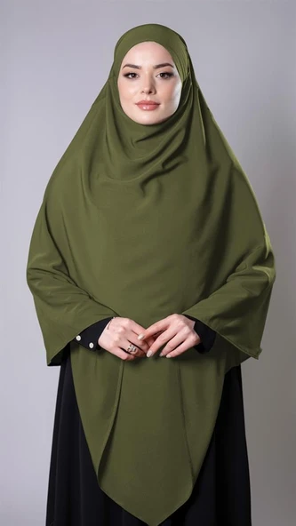 Haki Pratik Hazır Geçmeli Tesettür Eşarp Medine İpeği Bağcıklı Sufle Hijab 2301_09 ürün görseli 1