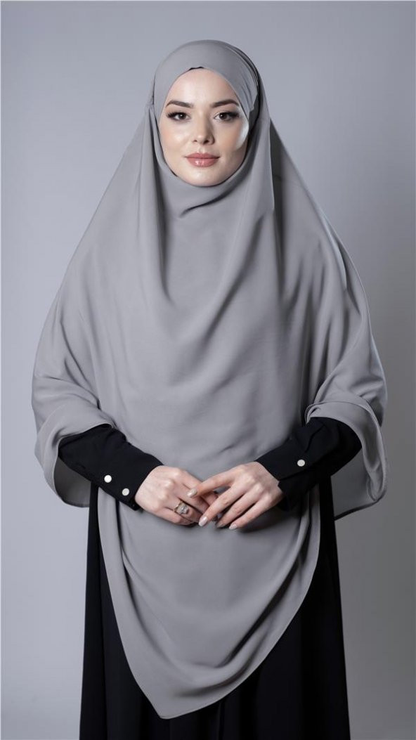 Gri Pratik Hazır Geçmeli Tesettür Eşarp Medine İpeği Bağcıklı Sufle Hijab 2301_15 ürün görseli 1