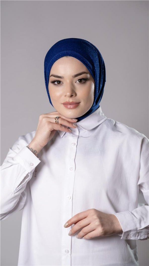 Saks Mavisi Pratik Hazır Geçmeli Tesettür Eşarp Sandy Kumaş Arkadan Çıtçıtlı 2206_24 ürün görseli 1