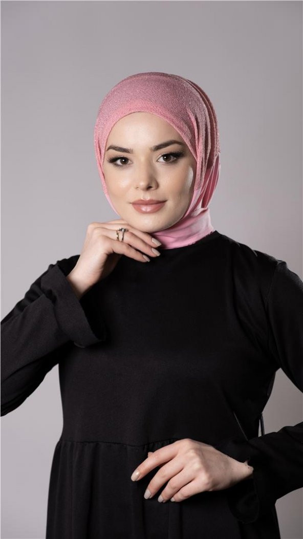 Pembe Pratik Hazır Geçmeli Tesettür Eşarp Sandy Kumaş Arkadan Çıtçıtlı 2206_04 ürün görseli 1