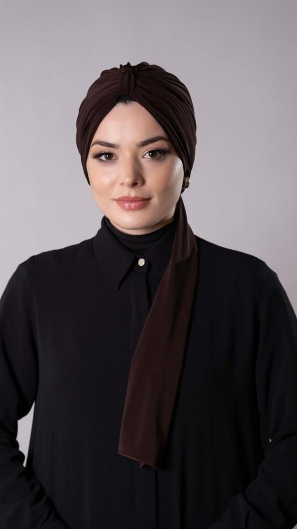 Kahverengi Pratik Hazır Geçmeli Tesettür Bone Sandy Kumaş Atkılı  2204_14 ürün görseli 1