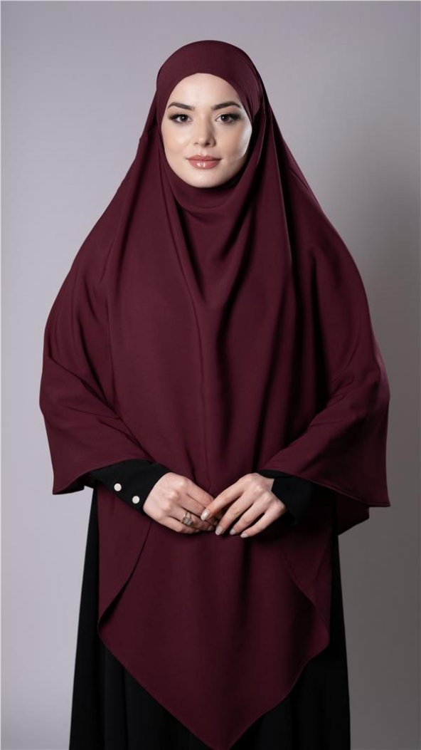 Bordo Pratik Hazır Geçmeli Tesettür Eşarp Medine İpeği Bağcıklı Sufle Hijab 2301_16 ürün görseli 1