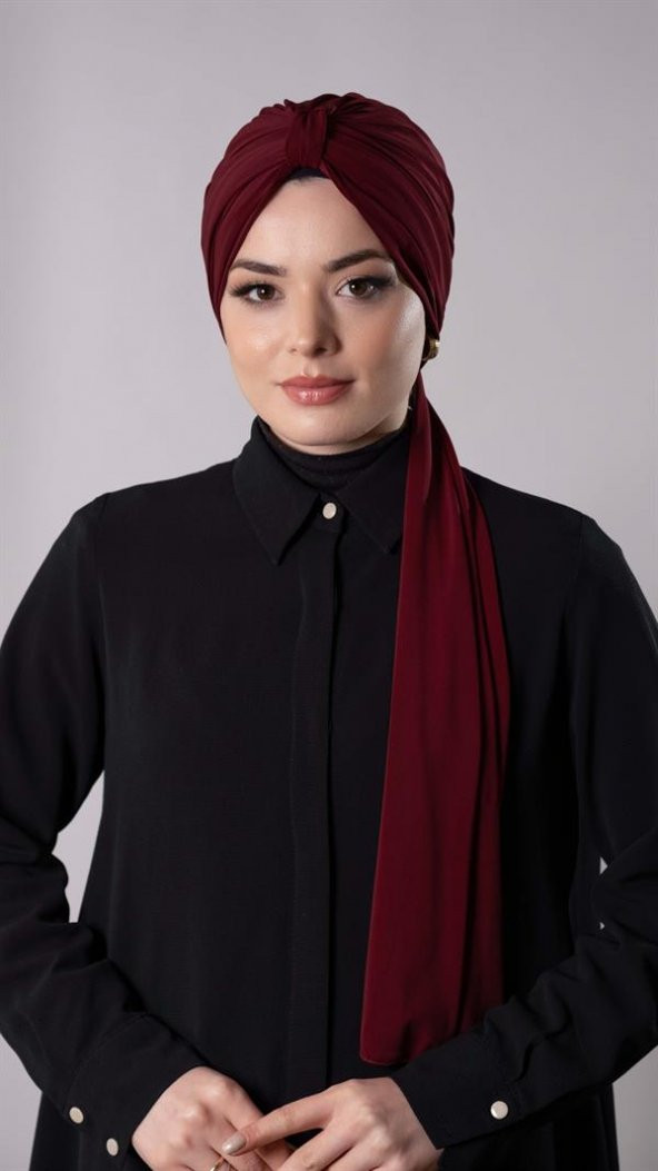 Bordo Pratik Hazır Geçmeli Tesettür Bone Sandy Kumaş Atkılı  2204_16 ürün görseli 1