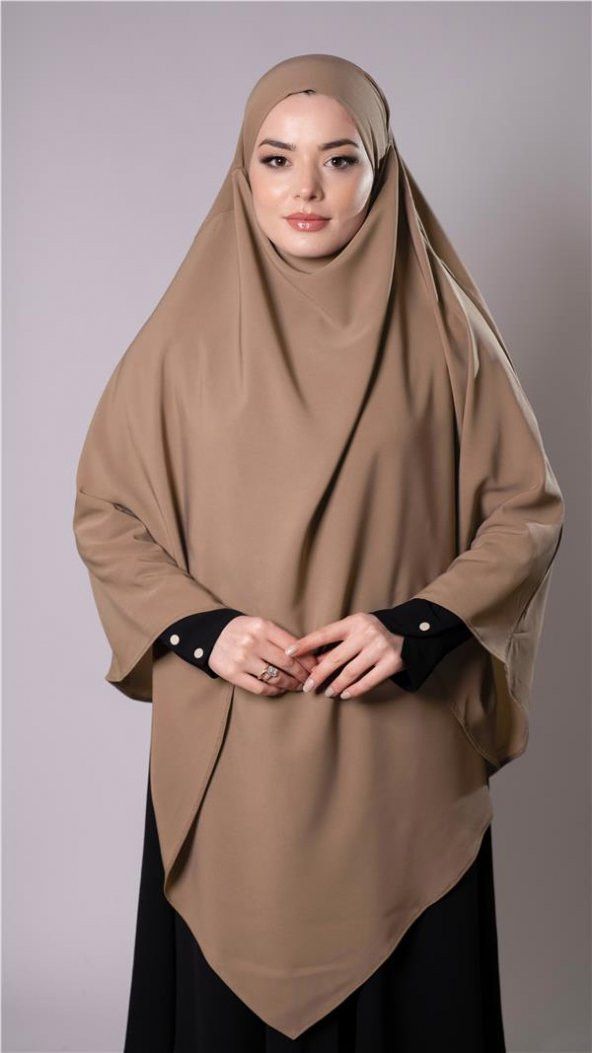 Koyu Bej Pratik Hazır Geçmeli Tesettür Eşarp Medine İpeği Bağcıklı Sufle Hijab 2301_44 ürün görseli 1