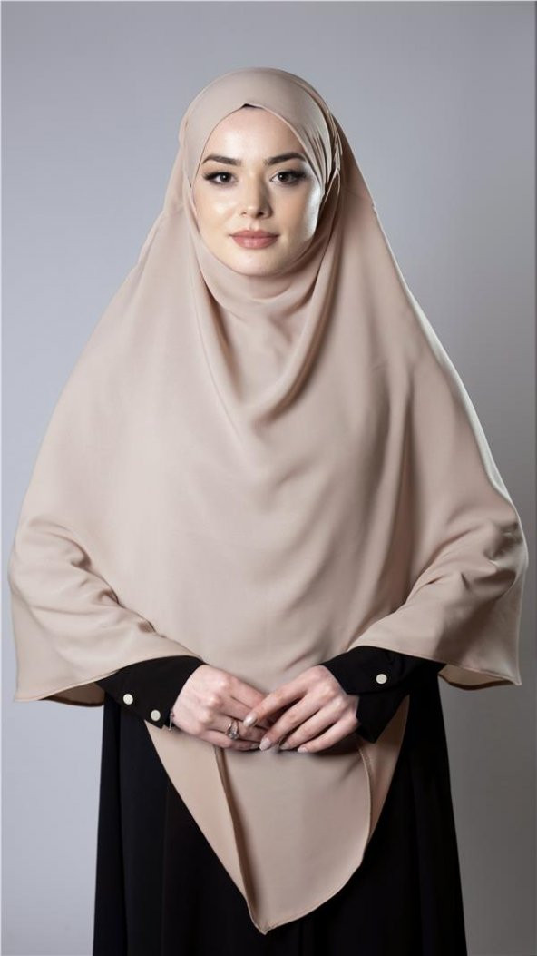 Bej Pratik Hazır Geçmeli Tesettür Eşarp Medine İpeği Bağcıklı Çift Katlı Sufle Hijab 2302_12 ürün görseli 1