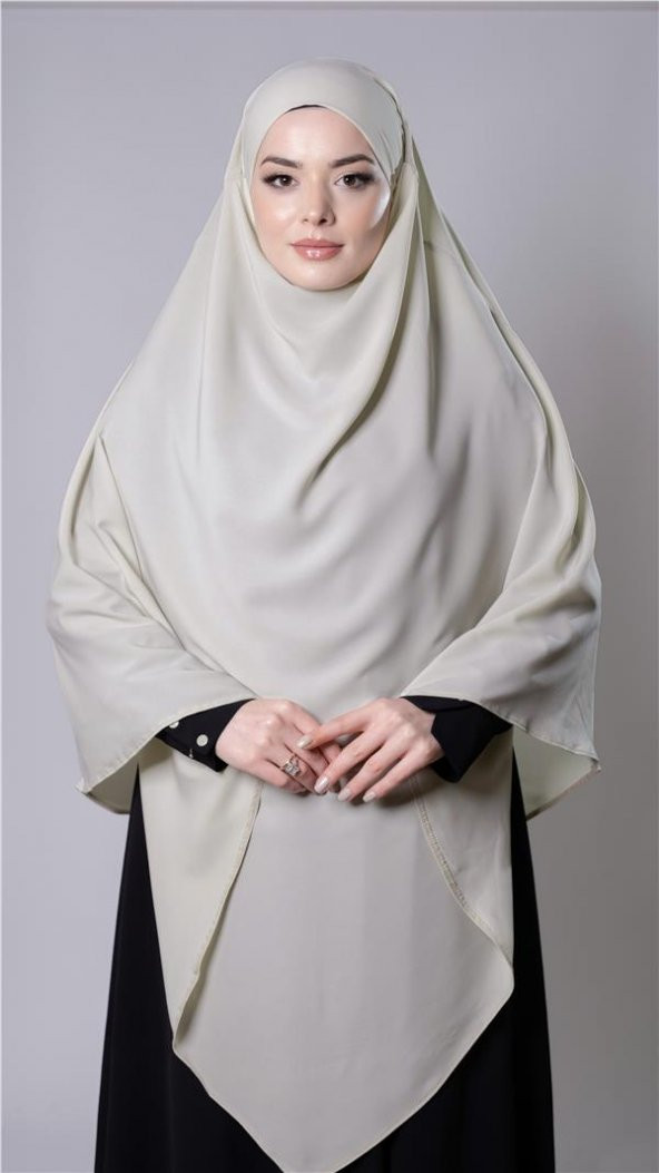 Ekru Pratik Hazır Geçmeli Tesettür Eşarp Medine İpeği Bağcıklı Sufle Hijab 2301_27 ürün görseli 1