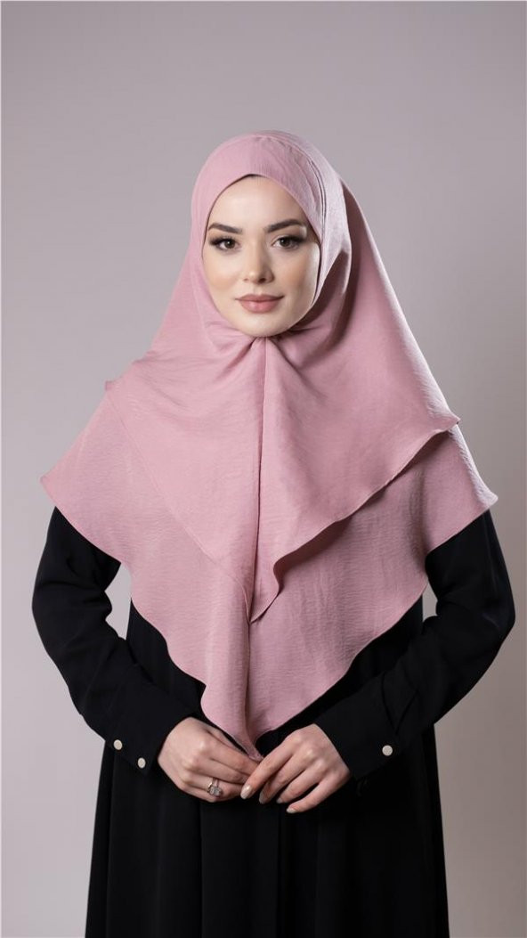 Pudra Pratik Hazır Geçmeli Tesettür Eşarp Pamuk Caz Kumaş Çift Katlı Düz Hijab 2303_06 ürün görseli 1