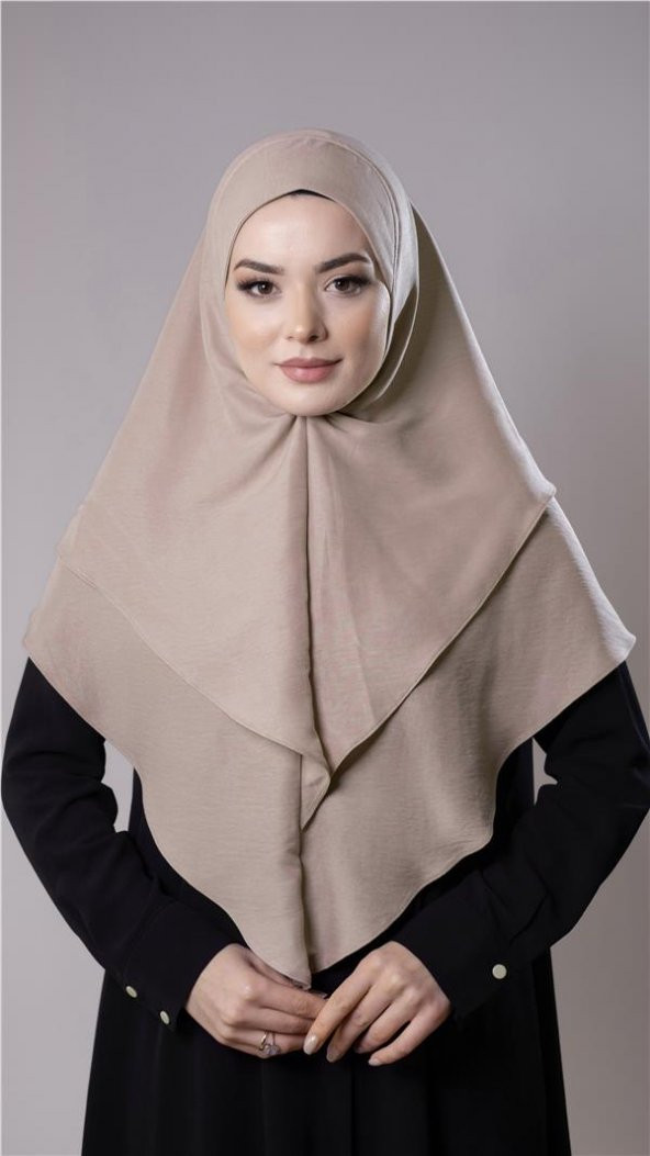 Bej Pratik Hazır Geçmeli Tesettür Eşarp Pamuk Caz Kumaş Çift Katlı Düz Hijab 2303_12 ürün görseli 1