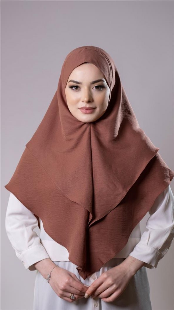 Kiremit Pratik Hazır Geçmeli Tesettür Eşarp Pamuk Caz Kumaş Çift Katlı Düz Hijab 2303_05 ürün görseli 1