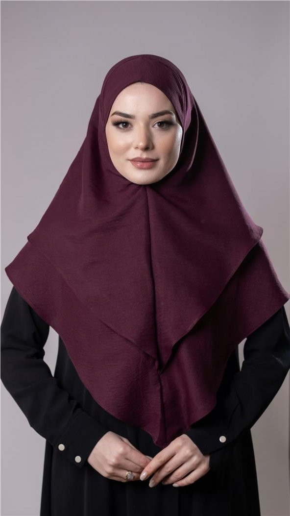 Bordo Pratik Hazır Geçmeli Tesettür Eşarp Pamuk Caz Kumaş Çift Katlı Düz Hijab 2303_16 ürün görseli 1