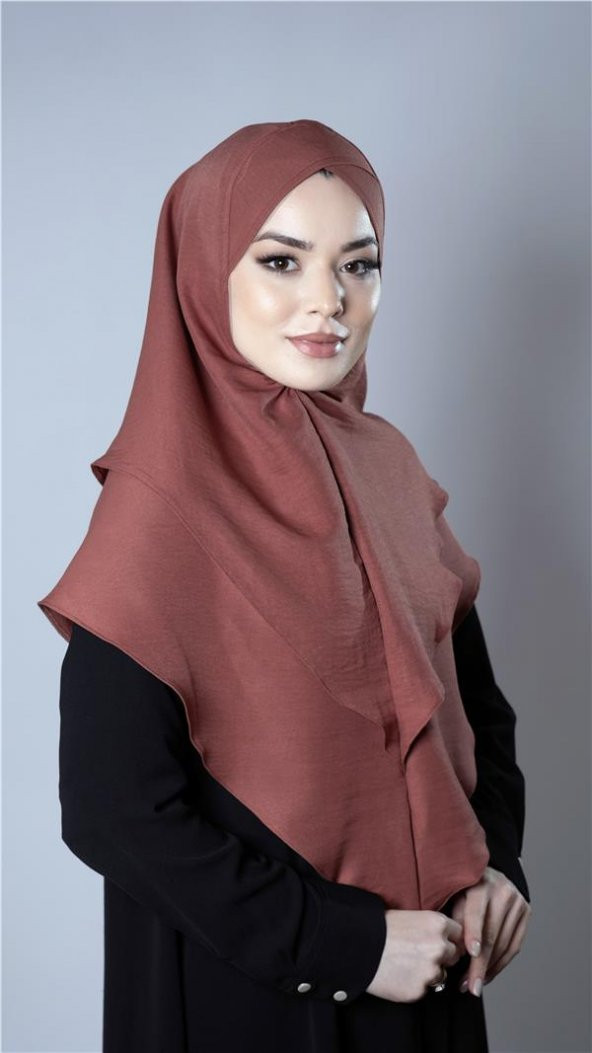 Kiremit Pratik Hazır Geçmeli Tesettür Eşarp Pamuk Caz Kumaş Çift Katlı Çapraz Hijab 2304_05 ürün görseli 1