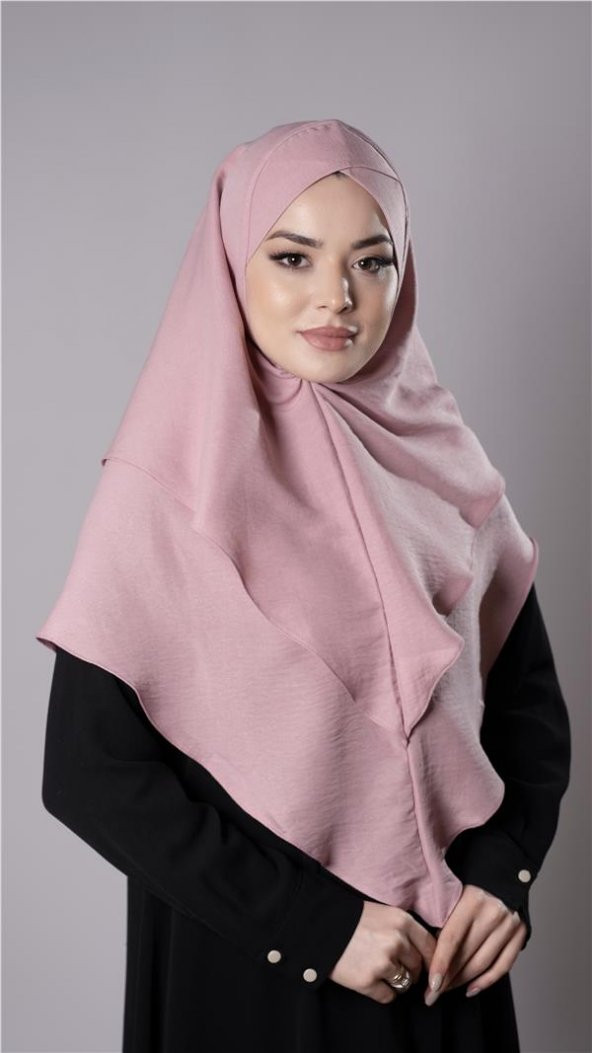 Pudra Pratik Hazır Geçmeli Tesettür Eşarp Pamuk Caz Kumaş Çift Katlı Çapraz Hijab 2304_06 ürün görseli 1