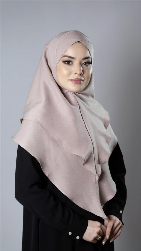 Bej Pratik Hazır Geçmeli Tesettür Eşarp Pamuk Caz Kumaş Çift Katlı Çapraz Hijab 2304_12 ürün görseli 1