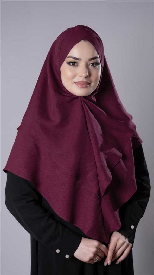 Bordo Pratik Hazır Geçmeli Tesettür Eşarp Pamuk Caz Kumaş Çift Katlı Çapraz Hijab 2304_16 ürün görseli 1