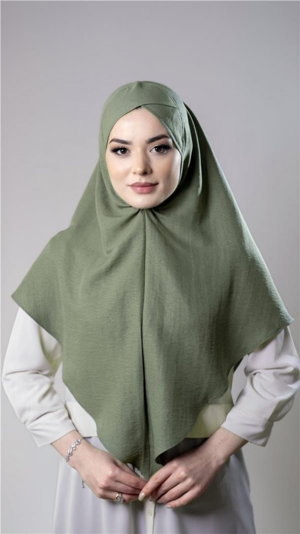 Fıstık Yeşili Pratik Hazır Geçmeli Tesettür Eşarp Pamuk Caz Kumaş Tek Katlı Çapraz Hijab 2305_36 ürün görseli 1