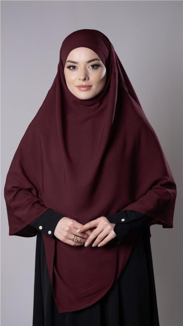 Bordo Pratik Hazır Geçmeli Tesettür Eşarp Medine İpeği Bağcıklı Çift Katlı Sufle Hijab 2302_16 ürün görseli 1