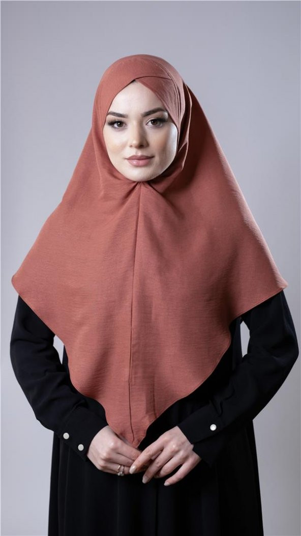 Kiremit Pratik Hazır Geçmeli Tesettür Eşarp Pamuk Caz Kumaş Tek Katlı Çapraz Hijab 2305_05 ürün görseli 1