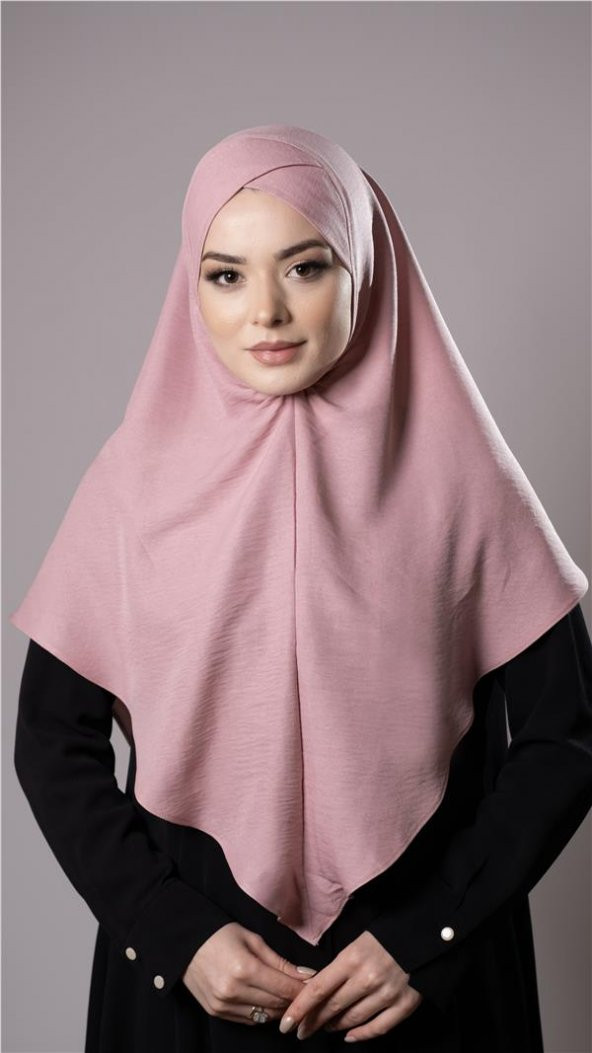 Pudra Pratik Hazır Geçmeli Tesettür Eşarp Pamuk Caz Kumaş Tek Katlı Çapraz Hijab 2305_06 ürün görseli 1