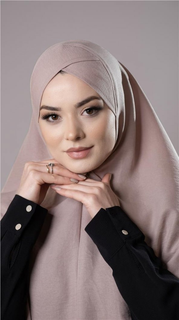 Bej Pratik Hazır Geçmeli Tesettür Eşarp Pamuk Caz Kumaş Tek Katlı Çapraz Hijab 2305_12 ürün görseli 1