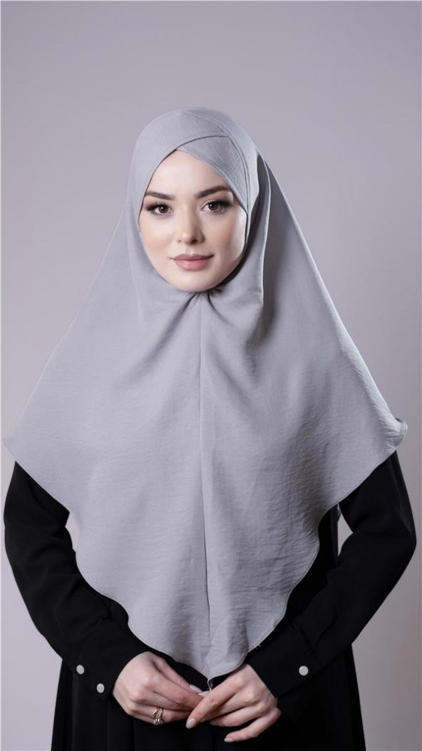 Gri Pratik Hazır Geçmeli Tesettür Eşarp Pamuk Caz Kumaş Tek Katlı Çapraz Hijab 2305_15 ürün görseli 1
