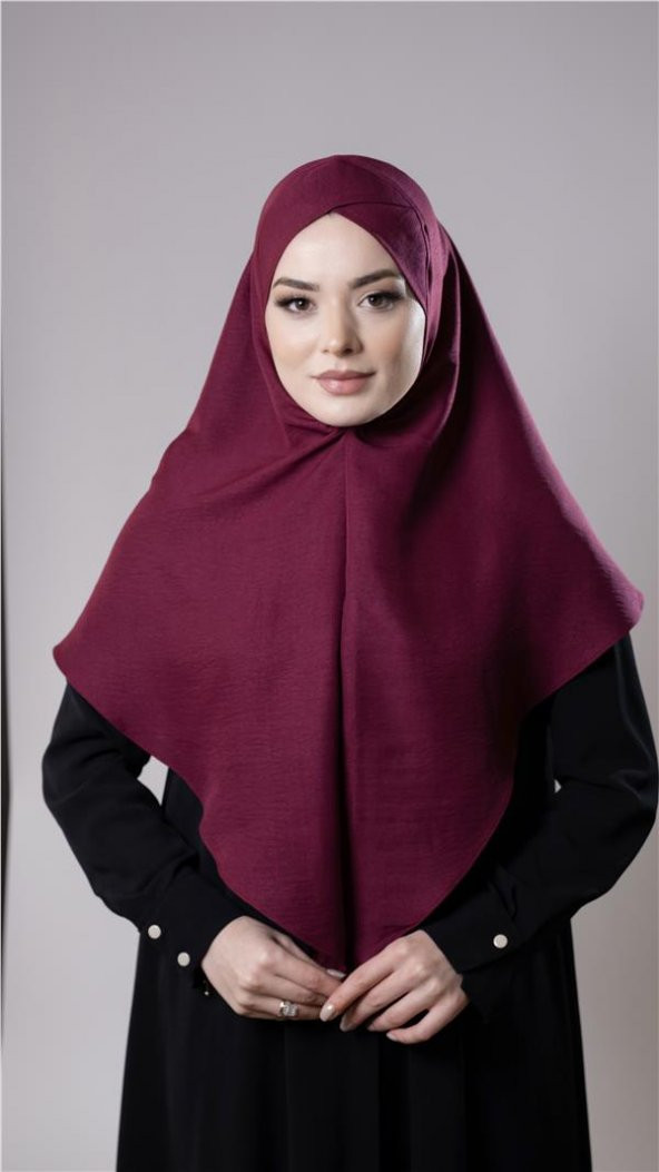 Bordo Pratik Hazır Geçmeli Tesettür Eşarp Pamuk Caz Kumaş Tek Katlı Çapraz Hijab 2305_16 ürün görseli 1