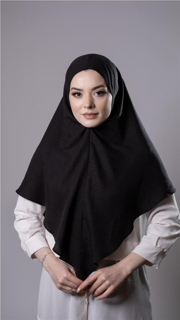 Siyah Pratik Hazır Geçmeli Tesettür Eşarp Pamuk Caz Kumaş Düz Hijab 2306_01 ürün görseli 1