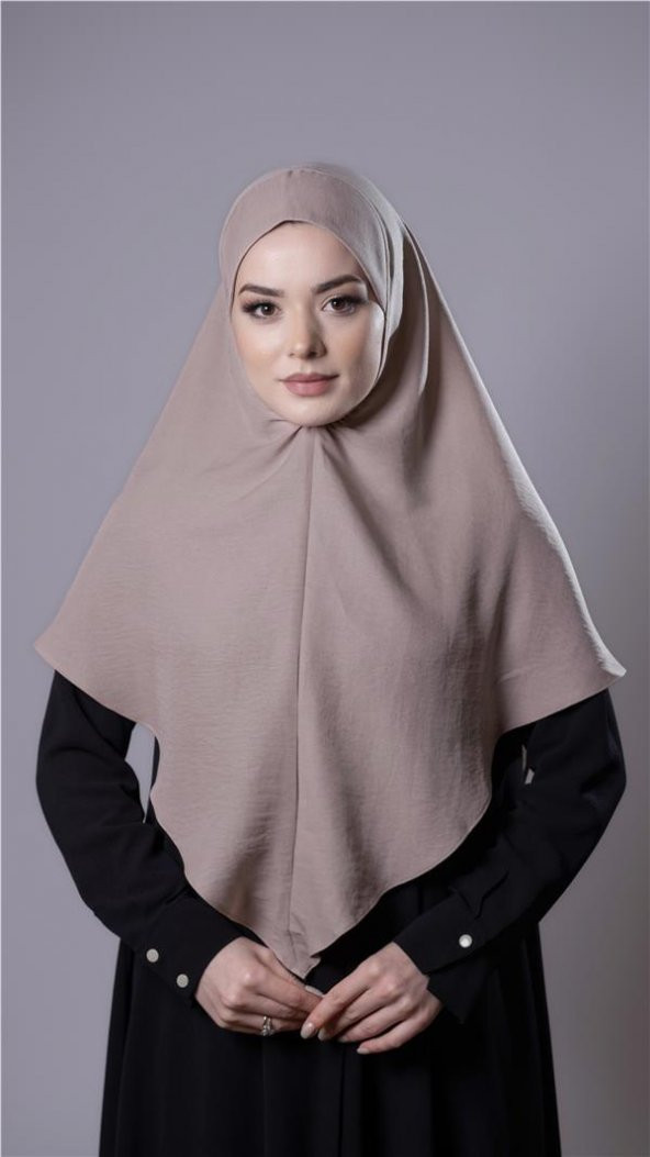 Bej Pratik Hazır Geçmeli Tesettür Eşarp Pamuk Caz Kumaş Düz Hijab 2306_12 ürün görseli 1