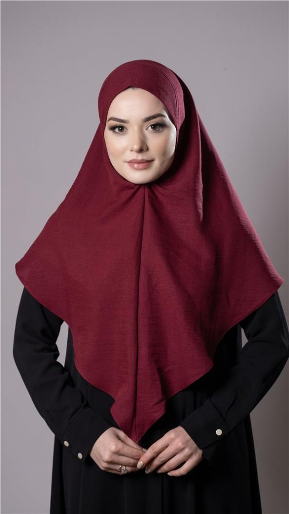 Bordo Pratik Hazır Geçmeli Tesettür Eşarp Pamuk Caz Kumaş Düz Hijab 2306_16 ürün görseli 1