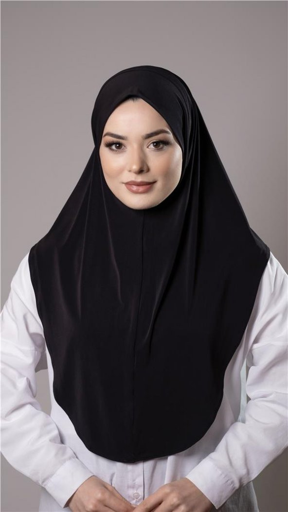 Siyah Pratik Hazır Geçmeli Tesettür Eşarp Sandy Kumaş Düz Hijab 2308_01 ürün görseli 1