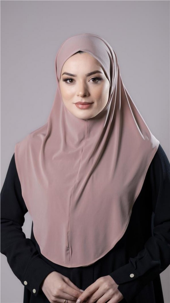 Pudra Pratik Hazır Geçmeli Tesettür Eşarp Sandy Kumaş Düz Hijab 2308_06 ürün görseli 1