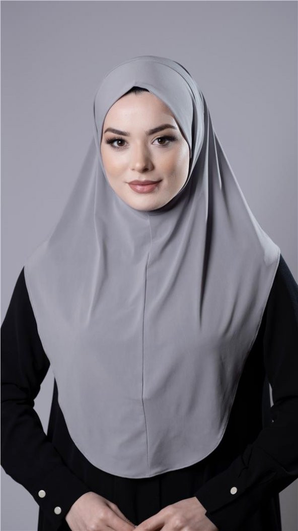 Gri Pratik Hazır Geçmeli Tesettür Eşarp Sandy Kumaş Düz Hijab 2308_15 ürün görseli 1