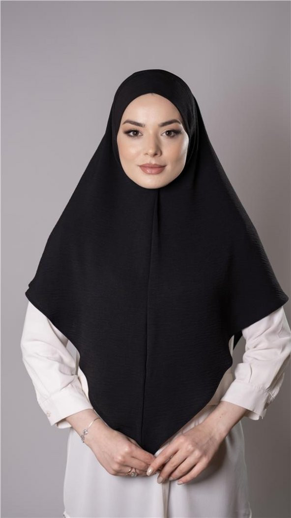 Siyah Pratik Hazır Geçmeli Tesettür Eşarp Aerobin Kumaş Düz Hijab 2309_01 ürün görseli 1