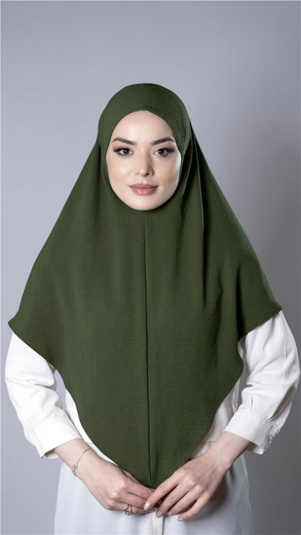 Haki Pratik Hazır Geçmeli Tesettür Eşarp Aerobin Kumaş Düz Hijab 2309_09 ürün görseli 1