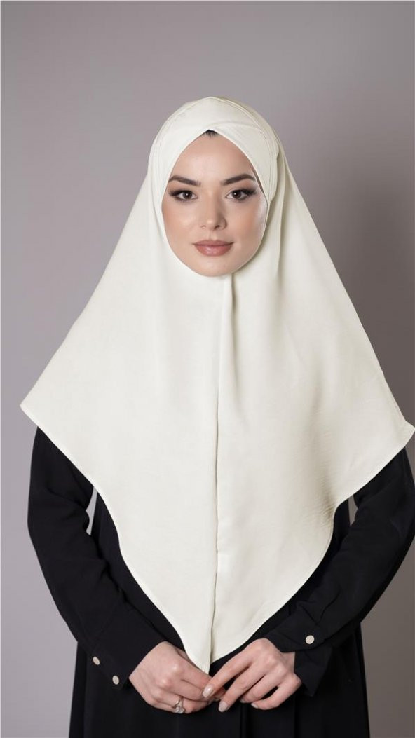 Ekru Pratik Hazır Geçmeli Tesettür Eşarp Aerobin Kumaş  Çapraz Hijab 2307_27 ürün görseli 1